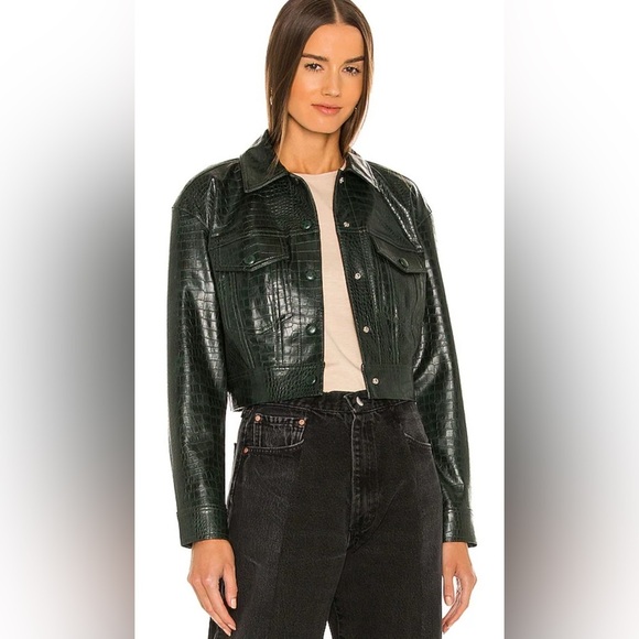 Veronica Beard Hendrix croc embossed faux leather Jacket - Picture 2 of 8